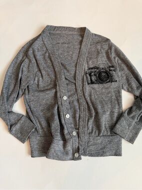 Toddler Boys Gray Cardigan with Camera Pocket Print